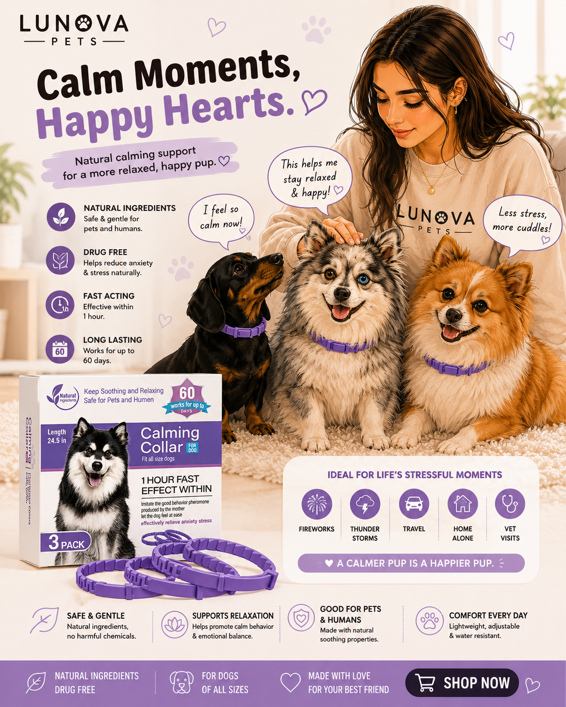 Pet Calming Collar for Cats and Dogs