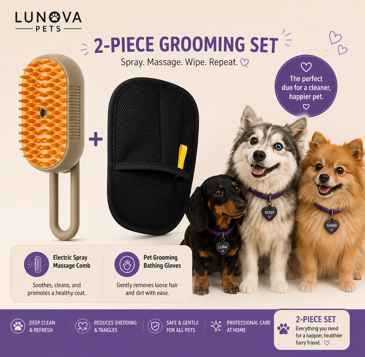 3-in-1 Electric Steam Pet Grooming Brush