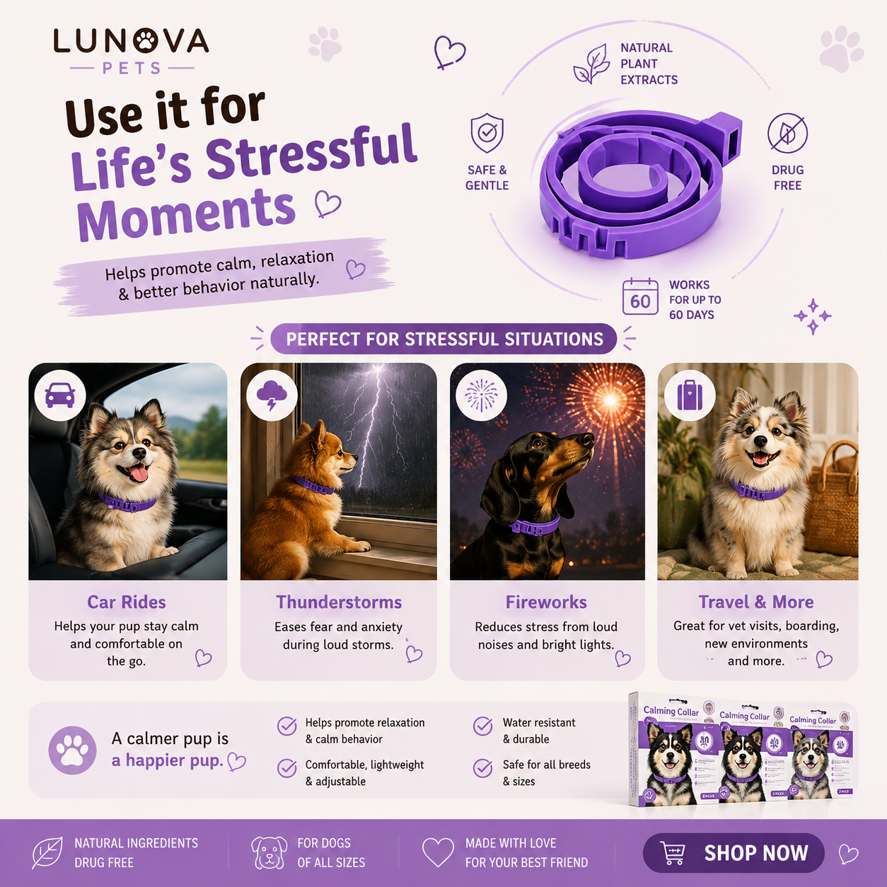 Pet Calming Collar for Cats and Dogs