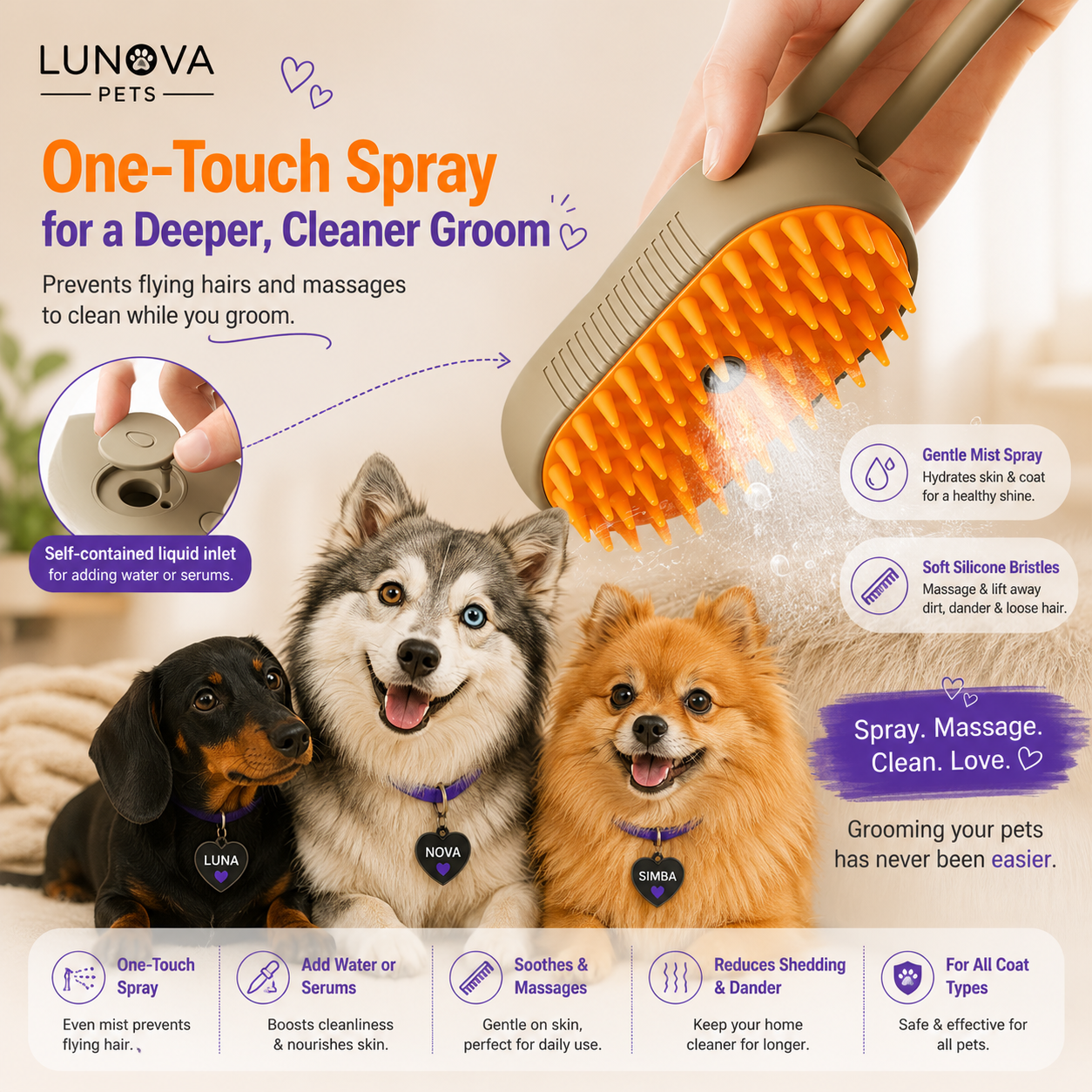 3-in-1 Electric Steam Pet Grooming Brush